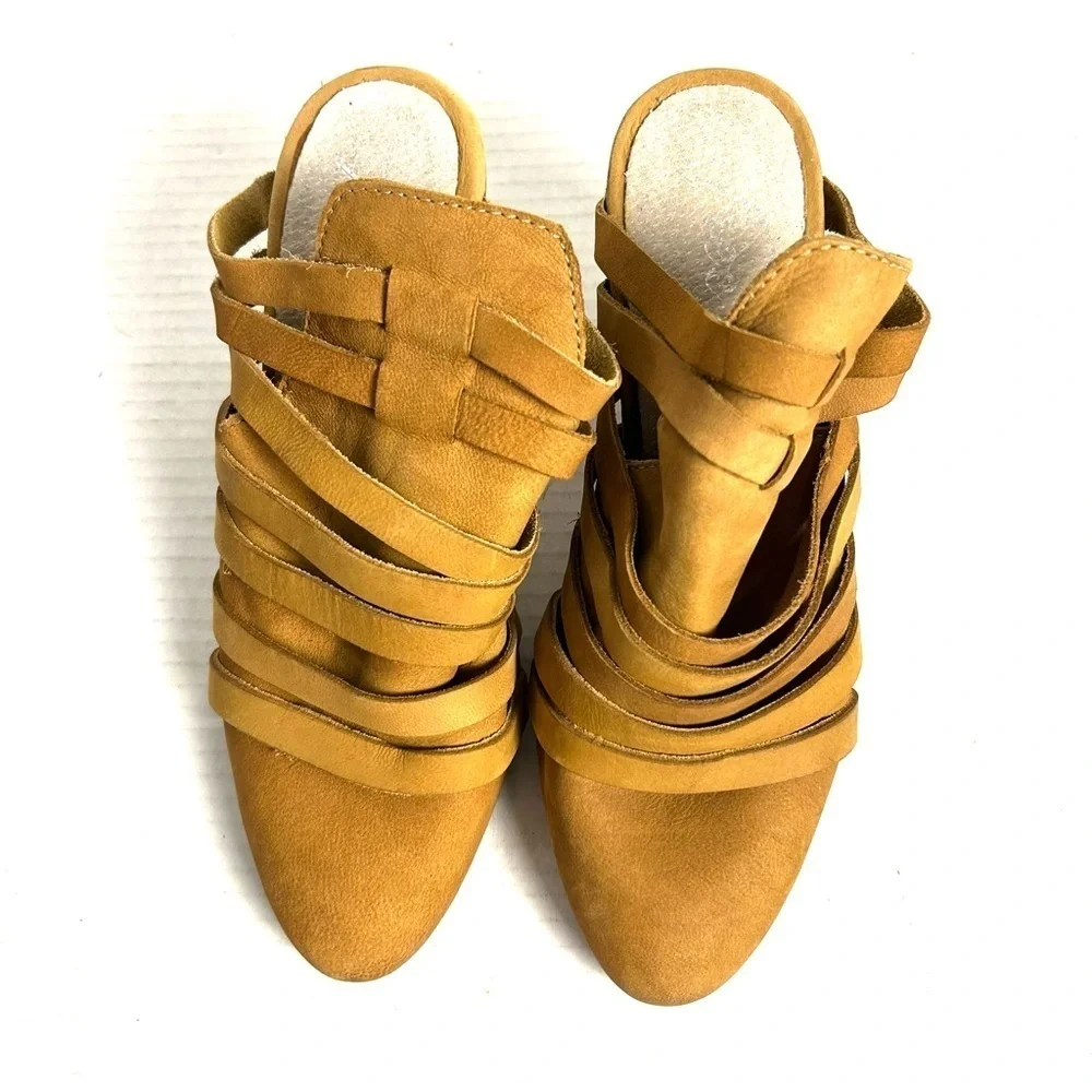 Free People Byron Suede Mules Strappy Heeled Shoes Slide On Size 37 US 7